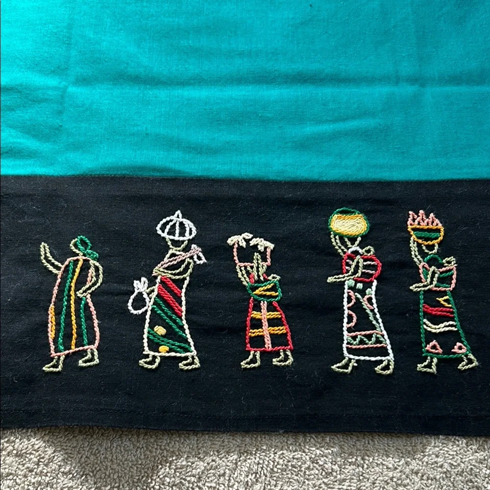 Embroidered Black and Teal tapestry (cotton fabric)